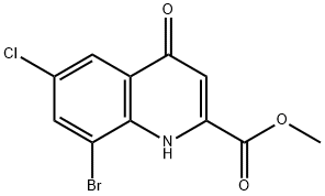 8-ブロモ-6-クロロ-4-ヒドロキシキノリン-2-カルボン酸メチル 化学構造式