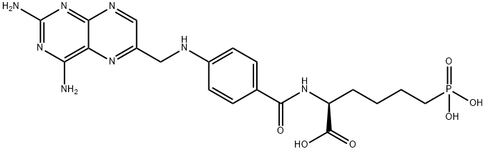 2-[[4-[(2,4-diaminopteridin-6-yl)methylamino]benzoyl]amino]-6-phosphon o-hexanoic acid Struktur