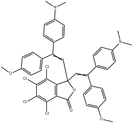 3,3-ビス[2-(4-ジメチルアミノフェニル)-2-(4-メトキシフェニル)エテニル]-4,5,6,7-テトラクロロイソベンゾフラン-1(3H)-オン 化学構造式