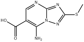 7-アミノ-2-(メチルスルファニル)[1,2,4]トリアゾロ[1,5-A]ピリミジン-6-カルボン酸 化学構造式