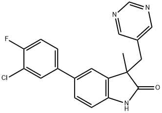 2H-Indol-2-one, 5-(3-chloro-4-fluorophenyl)-1,3-dihydro-3-Methyl-3-(5-pyriMidinylMethyl)- Structure