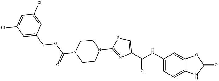 3,5-dichlorobenzyl 4-(4-((2-oxo-2,3-dihydrobenzo[d]oxazol-6-yl)carbaMoyl)thiazol-2-yl)piperazine-1-carboxylate Struktur