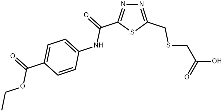 ({[5-({[4-(ethoxycarbonyl)phenyl]amino}carbonyl)-1,3,4-thiadiazol-2-yl]methyl}thio)acetic acid Structure