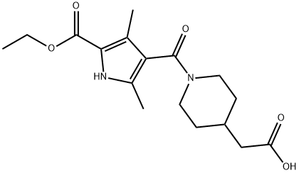 (1-{[5-(ethoxycarbonyl)-2,4-dimethyl-1H-pyrrol-3-yl]carbonyl}piperidin-4-yl)acetic acid Struktur