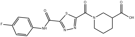1-[(5-{[(4-fluorophenyl)amino]carbonyl}-1,3,4-thiadiazol-2-yl)carbonyl]piperidine-3-carboxylic acid Structure