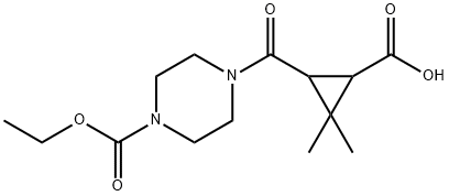 3-{[4-(ethoxycarbonyl)piperazin-1-yl]carbonyl}-2,2-dimethylcyclopropanecarboxylic acid Structure