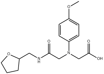((4-メトキシフェニル){2-オキソ-2-[(テトラヒドロフラン-2-イルメチル)アミノ]エチル}アミノ)酢酸 化学構造式