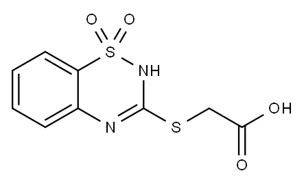 3-[(カルボキシメチル)チオ]-4H-1,2,4-ベンゾチアジアジン1,1-ジオキシド 化学構造式