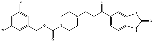 4-[3-オキソ-3-(2-オキソ-2,3-ジヒドロベンゾオキサゾール-6-イル)プロピル]ピペラジン-1-カルボン酸3,5-ジクロロベンジル 化学構造式