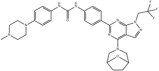 Urea, N-[4-(4-Methyl-1-piperazinyl)phenyl]-N'-[4-[4-(8-oxa-3-azabicyclo[3.2.1]oct-3-yl)-1-(2,2,2-trifluoroethyl)-1H-pyrazolo[3,4-d]pyriMidin-6-yl]phenyl]- Struktur