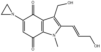 APAZIQUONE,1H-INDOLE-4,7-DIONE, 5-(1-AZIRIDINYL)-3-(HYDROXYMETHYL)-2-(3-HYDROXY-1-PROPENYL)-1-METHYL-, (E)- Structure