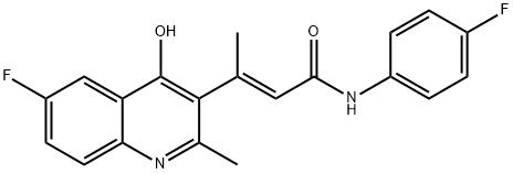 (E)-3-(6-フルオロ-4-ヒドロキシ-2-メチルキノリン-3-イル)-N-(4-フルオロフェニル)ブト-2-エンアミド 化学構造式