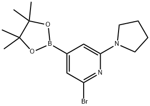 2-ブロモ-6-(ピロリジン-1-イル)ピリジン-4-ボロン酸ピナコールエステル 化学構造式