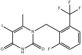 1-[2-fluoro-6-(trifluoromethyl)benzyl]-5-iodo-6-methylpyrimidine-2,4(1H,3H)-dione Struktur