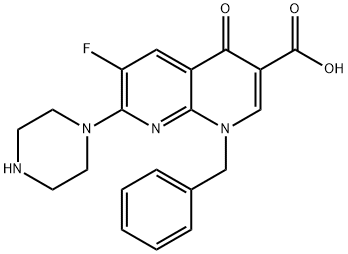 1-BENZYL-6-FLUORO-4-OXO-7-PIPERAZIN-1-YL-1,4-DIHYDRO-[1,8]NAPHTHYRIDINE-3-CARBOXYLIC ACID Structure