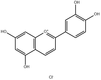 2-(3,4-ジヒドロキシフェニル)-5,7-ジヒドロキシ-1-ベンゾピリリウム·クロリド 化学構造式