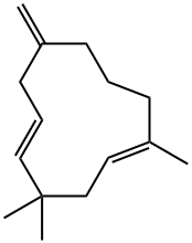 (1E,5E)-1,4,4-トリメチル-8-メチレン-1,5-シクロウンデカジエン 化学構造式