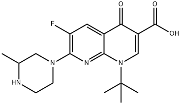 1-tert-Butyl-6-fluoro-7-(-3-methyl-piperazin-1-yl)-4-oxo-1,4-dihydro-[ 1,8]naphthyridine-3-carboxylic acid 化学構造式