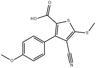 4-氰基-3-(4-甲氧基苯基)-5-甲基硫代噻吩-2-羧酸,116493-07-3,结构式