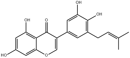 5'-(3-メチル-2-ブテニル)-3',4',5,7-テトラヒドロキシイソフラボン 化学構造式