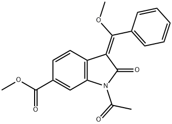 (E)- 1-乙酰基-3-(甲氧基(苯基)亚甲基)-2-氧代吲哚-6-羧酸酯甲酯, 1168152-07-5, 结构式