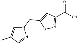 5-[(4-メチル-1H-ピラゾール-1-イル)メチル]イソオキサゾール-3-カルボン酸 化学構造式