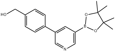 (4-(5-(4,4,5,5-Tetramethyl-1,3,2-dioxaborolan-2-yl)pyridin-3-yl)phenyl)methanol Struktur