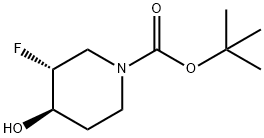 (3R,4R)-1-BOC-3-フルオロ-4-ヒドロキシピペリジン 化学構造式