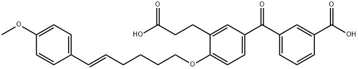 5-(3-カルボキシベンゾイル)-2-[(E)-6-(4-メトキシフェニル)-5-ヘキセニルオキシ]ベンゼンプロパン酸 化学構造式