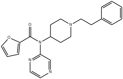 N-(ピラジン-2-イル)-N-(1-フェネチルピペリジン-4-イル)フラン-2-カルボアミド 化学構造式