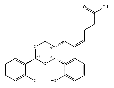 rel-(Z)-6-[2α*-(2-クロロフェニル)-4α*-(2-ヒドロキシフェニル)-1,3-ジオキサン-5α*-イル]-4-ヘキセン酸 化学構造式