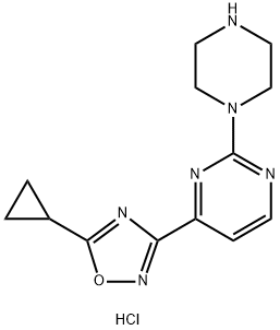 4-(5-シクロプロピル-1,2,4-オキサジアゾール-3-イル)-2-ピペラジン-1-イルピリミジン二塩酸塩 化学構造式