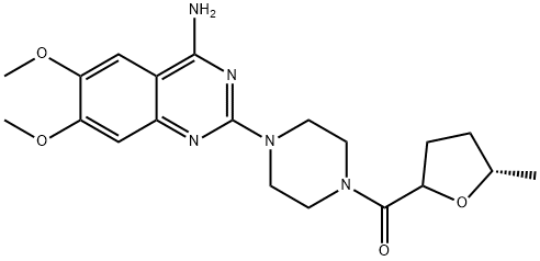 [4-(4-アミノ-6,7-ジメトキシ-2-キナゾリニル)-1-ピペラジニル][(5S)-テトラヒドロ-5-メチル-2-フラニル]メタノン 化学構造式