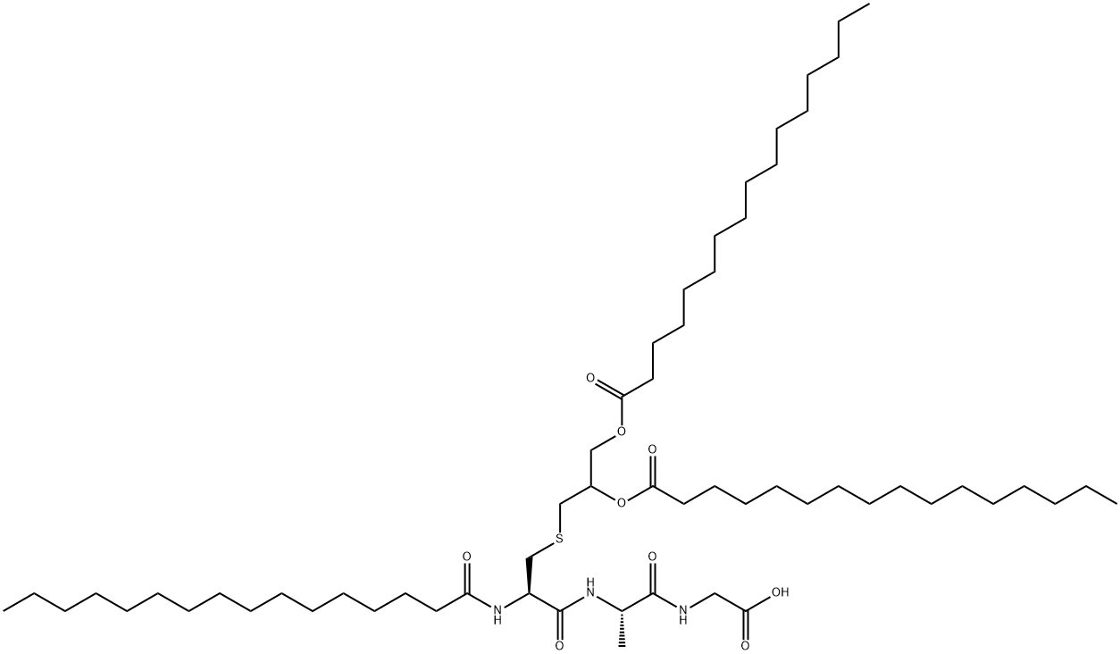 パルミトイル-CYS((RS)-2, 3-ジ(パルミトイロキシ)-プロピル)-ALA-GLY-OH 化学構造式
