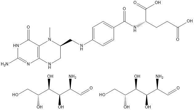 L-5-甲基四氢叶酸氨基葡萄糖盐,1181972-37-1,结构式