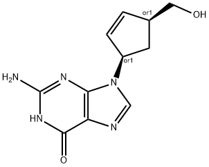 rac-2-アミノ-9-[4β*-(ヒドロキシメチル)-2-シクロペンテン-1β*-イル]-1H-プリン-6(9H)-オン 化学構造式
