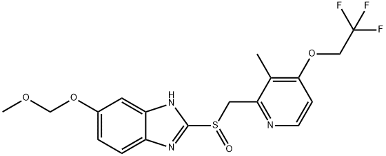 2-[[[3-Methyl-4-(2,2,2-trifluoroethoxy)-2-pyridyl]methyl]sulfinyl]-5-methoxy-O- methyl-1H-benzimidazole Structure