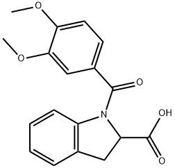 1-(3,4-DIMETHOXYBENZOYL)-2,3-DIHYDRO-1H-INDOLE-2-CARBOXYLIC ACID, 1186015-80-4, 结构式