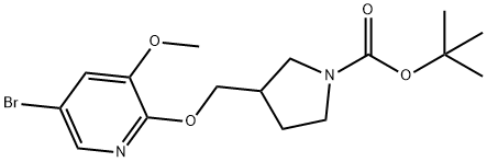 3-((((5-溴-3-甲氧基吡啶-2-基)氧基)甲基)吡咯烷-1-羧酸盐叔丁酯, 1186311-11-4, 结构式