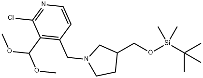 4-((3-((TERT-ブチルジメチルシリルオキシ)メチル)ピロリジン-1-イル)メチル)-2-クロロ-3-(ジメトキシメチル)ピリジン 化学構造式