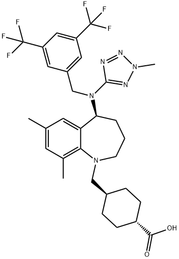 反式-4-[[(5S)-5-[[[3,5-双(三氟甲基)苯基]甲基](2-甲基-2H-四氮唑-5-基)氨基]-2,3,4,5-四氢-7,9-二甲基-1H-1-苯并氮杂卓-1-基]甲基]环己烷羧酸,1186486-62-3,结构式
