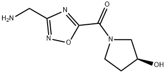 (3S)-1-{[3-(アミノメチル)-1,2,4-オキサジアゾール-5-イル]カルボニル}ピロリジン-3-オール 化学構造式