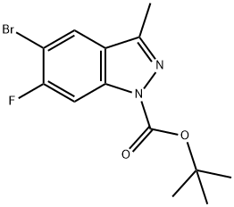 1-BOC-5-ブロモ-6-フルオロ-3-メチル-1H-インダゾール 化学構造式