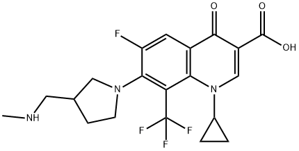 3-Quinolinecarboxylic acid, 1-cyclopropyl-6-fluoro-1,4-dihydro-7-[3-[(MethylaMino)Methyl]-1-pyrrolidinyl]-4-oxo-8-(trifluoroMethyl)- Struktur