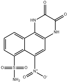 2,3-ジオキソ-6-ニトロ-1,2,3,4-テトラヒドロベンゾ[f]キノキサリン-7-スルホンアミド 化学構造式