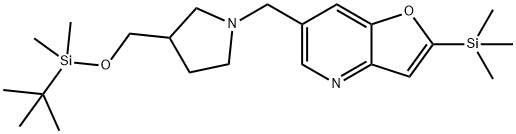 6-((3-(((叔丁基二甲基甲硅烷基)氧基)甲基)吡咯烷-1-基)甲基)-2-(三甲基甲硅烷基)呋喃[3,2-B]吡啶, 1188993-09-0, 结构式