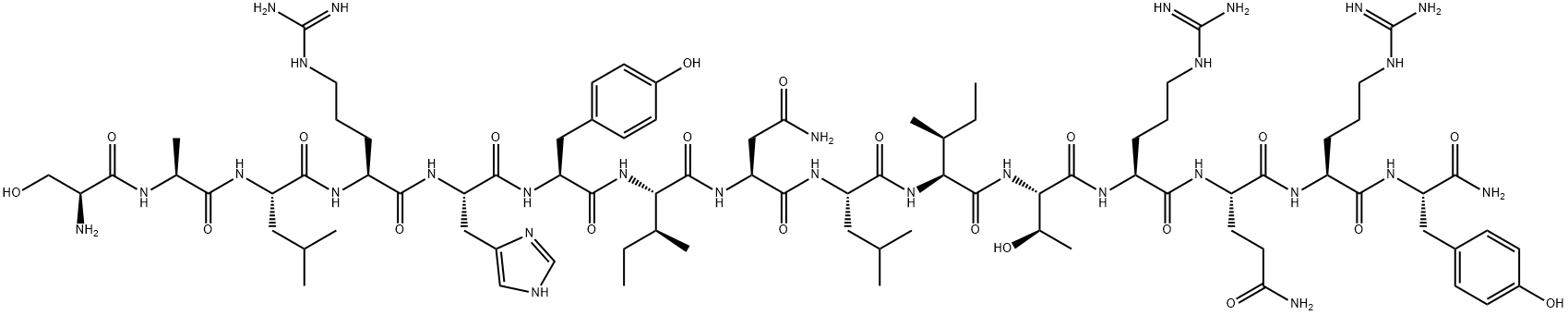 H-SER-ALA-LEU-ARG-HIS-TYR-ILE-ASN-LEU-ILE-THR-ARG-GLN-ARG-TYR-NH2 Structure