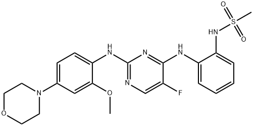N-(2-(2-(2-メトキシ-4-モルホリノフェニルアミノ)-5-フルオロピリミジン-4-イルアミノ)フェニル)メタンスルホンアミド 化学構造式