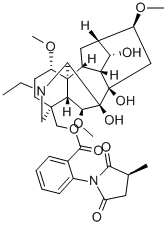 20-エチル-1α,6β,16β-トリメトキシ-4-[[[2-(3β-メチル-2,5-ジオキソ-1-ピロリジニル)ベンゾイル]オキシ]メチル]アコニタン-7,8,14α-トリオール 化学構造式