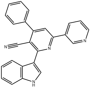 4-フェニル-6-(1H-インドール-3-イル)-2,3′-ビピリジン-5-カルボニトリル 化学構造式